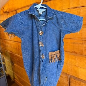 Vintage masha basha Neiman Marcus Blue Denim Short Sleeve Romper with Fringe
